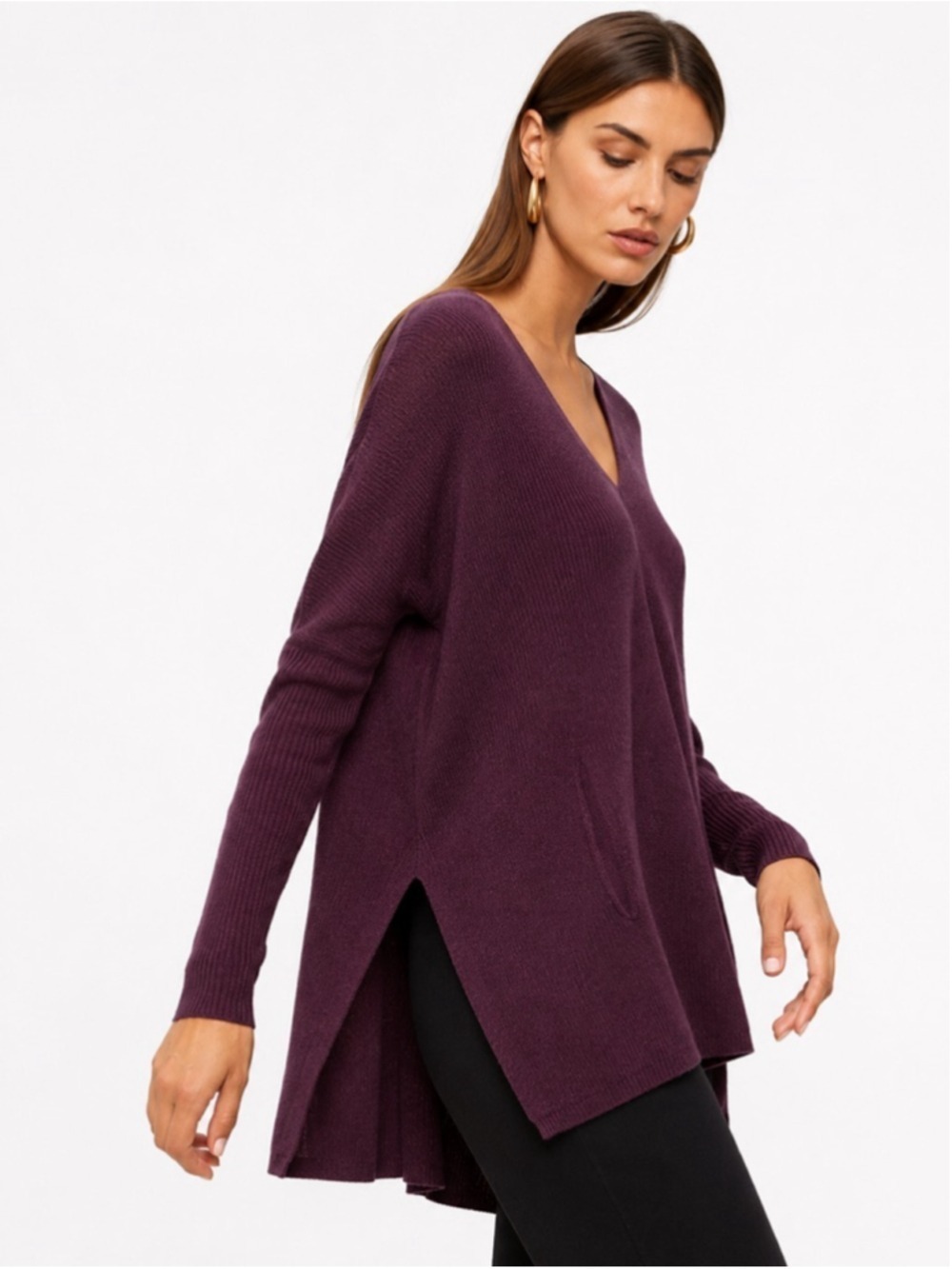 ARITZIA Babaton Wool Linen Blend Sweater, Dark Purple Plum, XS (oversized)